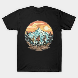 A group of friends embarking on a mountain trek T-Shirt